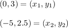(0, 3) = (x_1, y_1)\\\\(-5, 2.5) = (x_2, y_2)