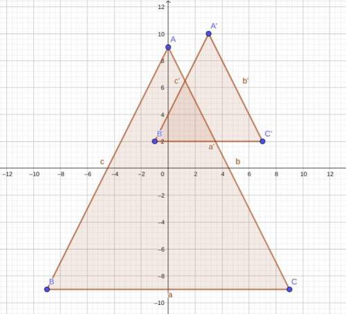 Geometry:   the vertices of triangle abc are a(0,9), b(-9,-9), c(9,-9) find the scale factor if the