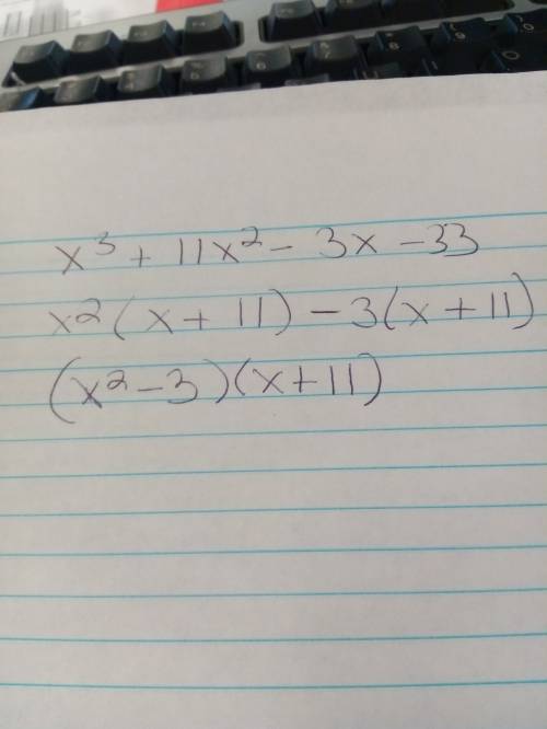 Which polynomial is prime x3+11x2-3x-33 by grouping