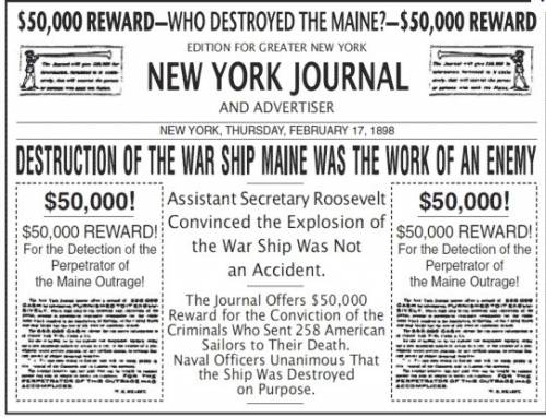 This edition of the new york journal, from february 17, 1898, focuses on the sinking of the uss main