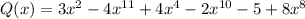 Q(x)=3x^2-4x^{11}+4x^4-2x^{10}-5+8x^8