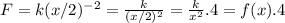 F=k(x/2)^{-2}=\frac{k}{(x/2)^2}= \frac{k}{x^2}. 4=f(x).4