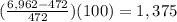 (\frac{6,962-472}{472})(100)=1,375%