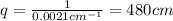 q=\frac{1}{0.0021 cm^{-1}}=480 cm