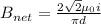 B_{net} = \frac{2\sqrt2 \mu_0 i}{\pi d}