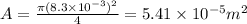 A=\frac{\pi (8.3\times 10^{-3})^2}{4}=5.41\times 10^{-5}m^2