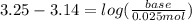 3.25-3.14=log(\frac{base}{0.025mol})