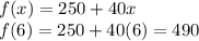 f(x)=250+40x\\f(6)=250+40(6)=490