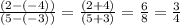 \frac{(2 - (-4))}{(5 - (-3))} = \frac{(2 + 4)}{(5 + 3)} = \frac{6}{8} =  \frac{3}{4}