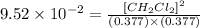 9.52\times 10^{-2}=\frac{[CH_2Cl_2]^2}{(0.377)\times (0.377)}