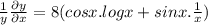 \\\frac{1}{y}\frac{\partial y}{\partial x}=8(cosx.logx+sinx.\frac{1}{x})