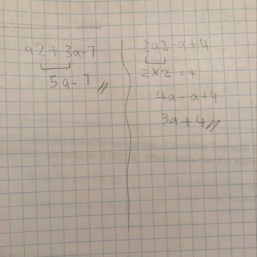 Multiply the polynomials (a2 + 3a – 7) and (2a2 – a + 4). simplify the answer.