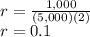 r=\frac{1,000}{(5,000)(2)}\\r=0.1