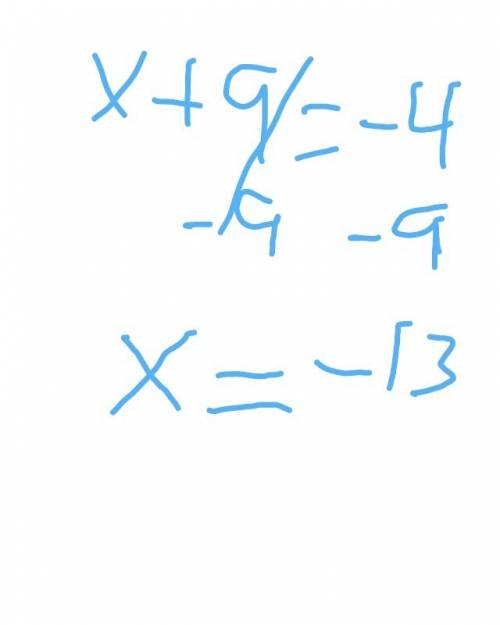 What is the solution to this equation?  x+9=-4