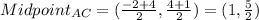 Midpoint_{AC}=(\frac{-2+4}{2},\frac{4+1}{2})=(1,\frac{5}{2})