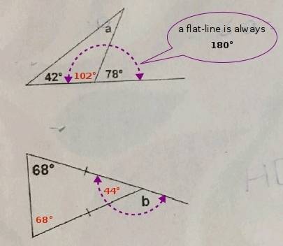 Determine the measures of the unknown labeled angles in the diagrams below: