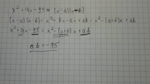 If x^2+14x-95=(x+a)(x+b), then the numerical value for ab is