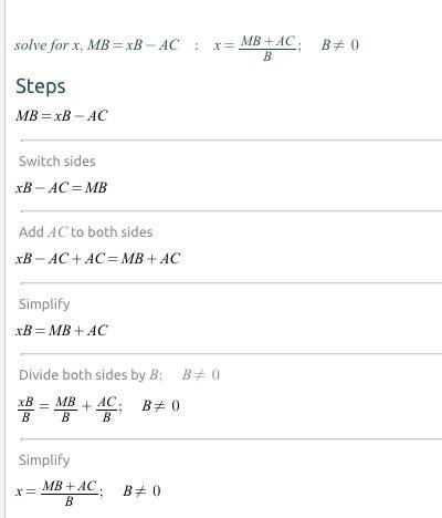Mb=xb-ac solve for  i don't understand this so can you also explain it step by step