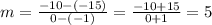 m= \frac{-10-(-15)}{0-(-1)}= \frac{-10+15}{0+1}= 5