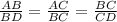\frac{AB}{BD}=\frac{AC}{BC}=\frac{BC}{CD}