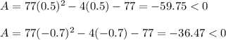 A=77(0.5)^2-4(0.5)-77=-59.75