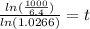\frac{ln(\frac{1000}{6.4})}{ln(1.0266)} =t