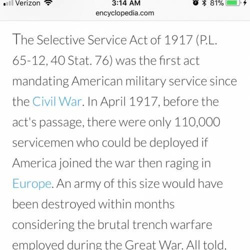 Write a brief paragraph explaining the significance of the selective service act in world war i.