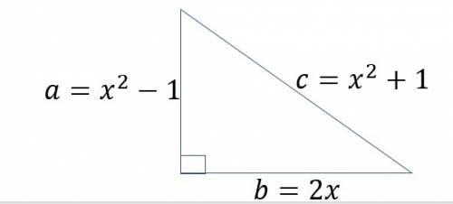 Prove that when x is greater than one a triangle with side lengths a equals x squared minus one and