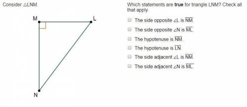 Consider △lnm below. which statements are true for triangle lnm?  check all that apply. (pick more t