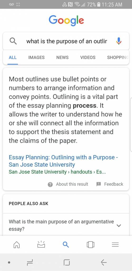 What is the purpose of an outline for an argumentative essay