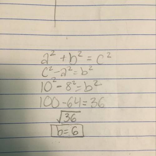 In an obtus find b if a =8 and c = 10
