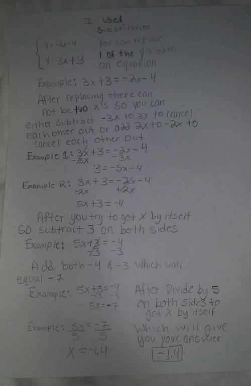 Write a system of equations that can be solved using substitution. solve your system.