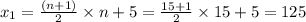 x_1=\frac{(n+1)}{2}\times n+5=\frac{15+1}{2}  \times 15+5=125