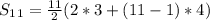 S_1_1=\frac{11}{2}(2*3+(11-1)*4)
