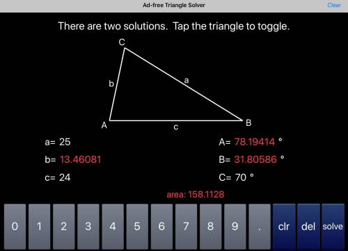 Find all solutions for a triangle with c=70 c=24 and a=25