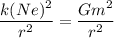 \dfrac{k(Ne)^2}{r^2}=\dfrac{Gm^2}{r^2}