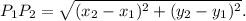 P_1P_2=\sqrt{(x_2-x_1)^2+(y_2-y_1)^2}.