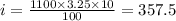 i = \frac{1100\times 3.25 \times 10}{100} = 357.5
