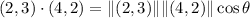 (2,3)\cdot(4,2)=\|(2,3)\|\|(4,2)\|\cos\theta
