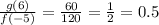 \frac{g(6)}{f(-5)} = \frac{60}{120} = \frac{1}{2} = 0.5