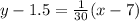 y-1.5=\frac{1}{30}(x-7)