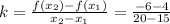 k=\frac{f(x_2)-f(x_1)}{x_2-x_1}=\frac{-6-4}{20-15}