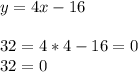 y=4x-16\\\\32=4*4-16=0\\32=0