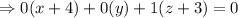 \Rightarrow 0(x+4)+0(y)+1(z+3)=0