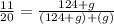 \frac{11}{20} = \frac{124 + g}{(124 + g) + (g)}