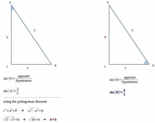 If in right triangle abc with right angle c, sin a = 3/5 then what is the value of sin b?