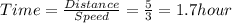 Time=\frac{Distance}{Speed} =\frac{5}{3} = 1.7hour