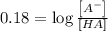 0.18=\log \frac{\left [ A^{-} \right ]}{\left [ HA \right ]}
