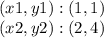 (x1, y1) :( 1,1)\\(x2, y2) :( 2,4)