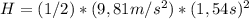 H=(1/2)*(9,81m/s^2)*(1,54s)^2